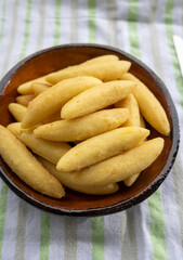 Schupfnudel or Fingernudel, finger noodle, dumpling or thick noodle in German and Austrian cuisine, similar to Central European kopytka and Italian gnocchi