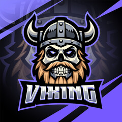 Viking head esport mascot gaming logo design 