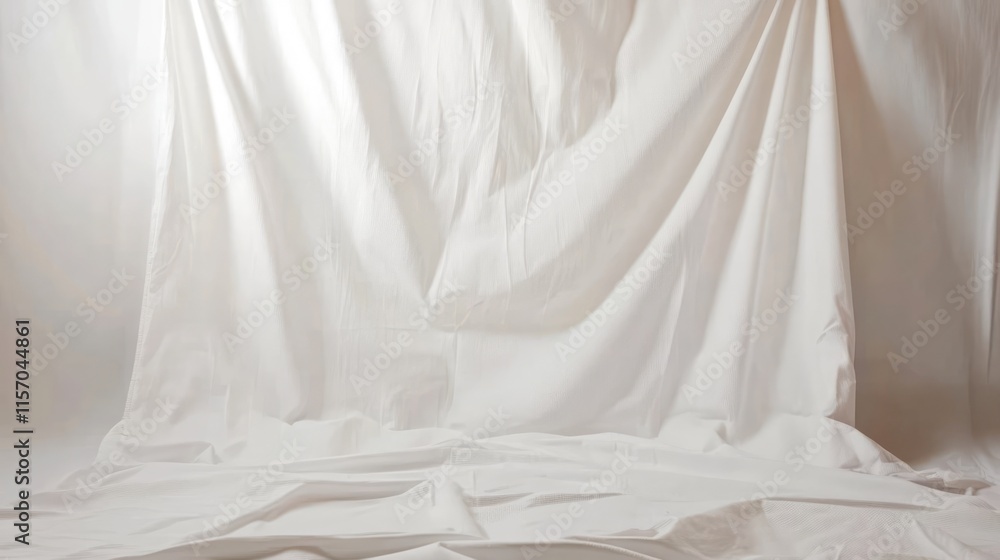 Fototapete White fabric backdrop ideal for showcasing design concepts or advertising content with ample negative space for text customization.