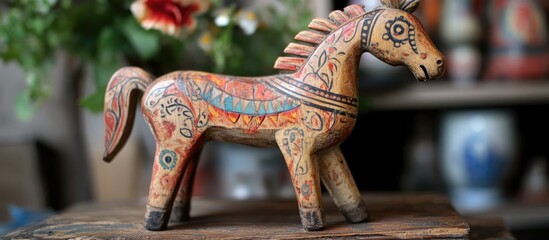 Vintage wooden toy horse with detailed carvings evoking nostalgia and childhood memories in a warm, rustic setting.