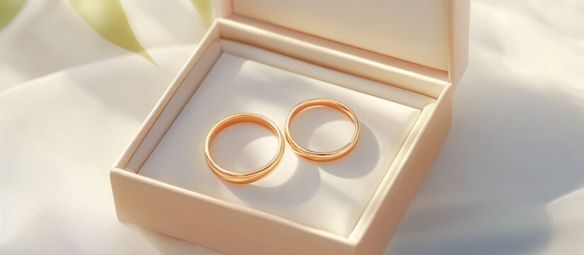 Elegant gold wedding rings showcased in a romantic box ready for the ceremony symbolizing love and commitment in wedding accessories.