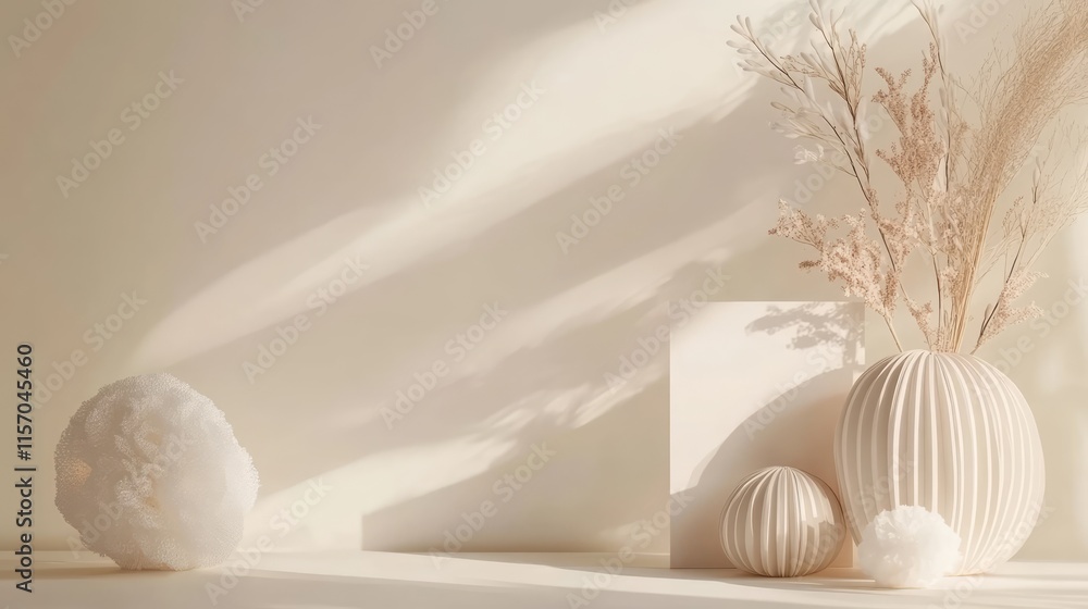 Poster elegant white invitation card mockup with decorative elements and soft natural light on a minimalist
