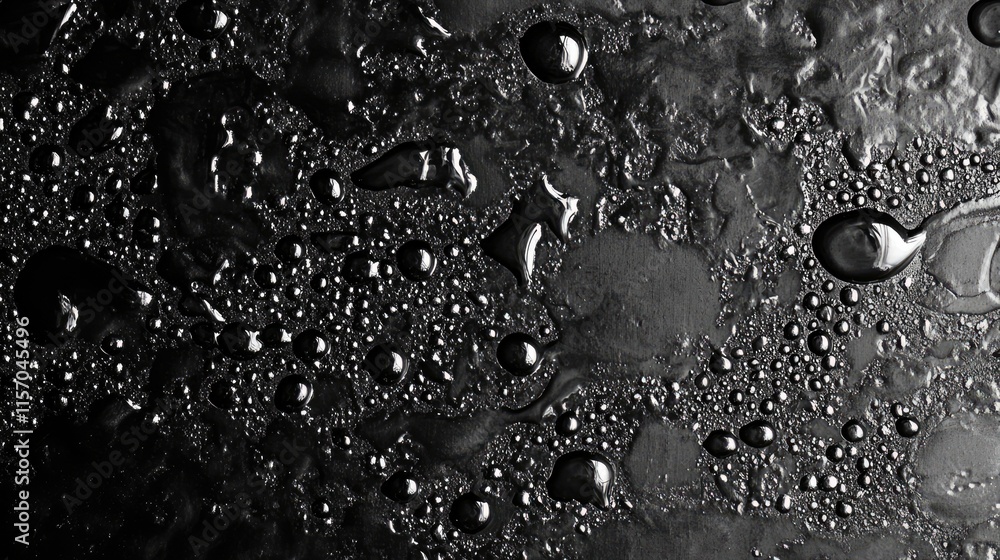 Poster Black water drop texture on a smooth surface creating a dramatic and elegant background for design or artistic projects