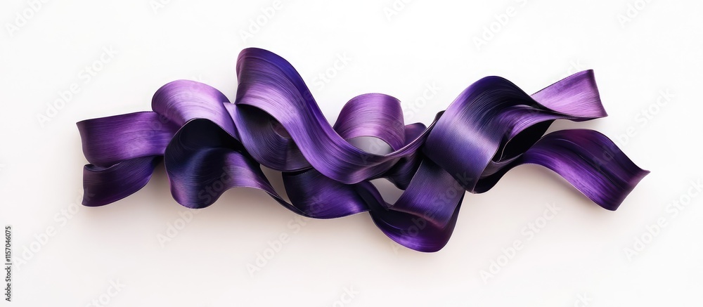 Poster elegant violet ribbon gracefully curled on a clean white background showcasing rich color and textur