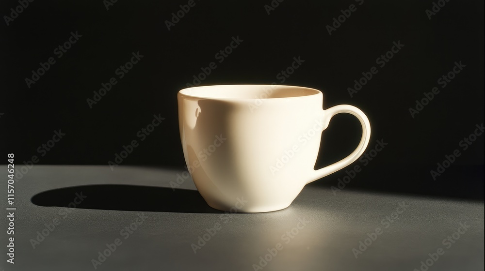 Poster minimalist white coffee cup with soft shadows on a dark tabletop showcasing elegant simplicity and t