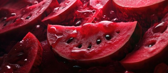 Fototapeta premium Vibrant slices of juicy watermelon showcasing rich red hues perfect for summer refreshment and healthy dessert options