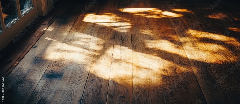 Leinwandbilder cozy wooden floor illuminated by soft sunlight creating warm shadows and inviting atmosphere in a tr
