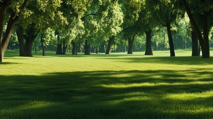 Serene green landscape with lush trees.