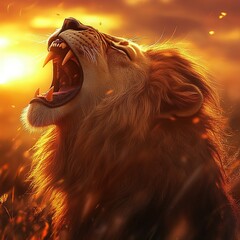 Roaring lion at sunset.