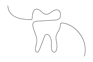 Teeth continuous one line drawing and simple isolated outline vector design
