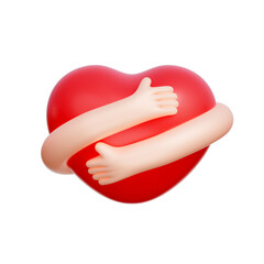 Hands Hugging Heart, Valentine's Day elements, 3d rendering.