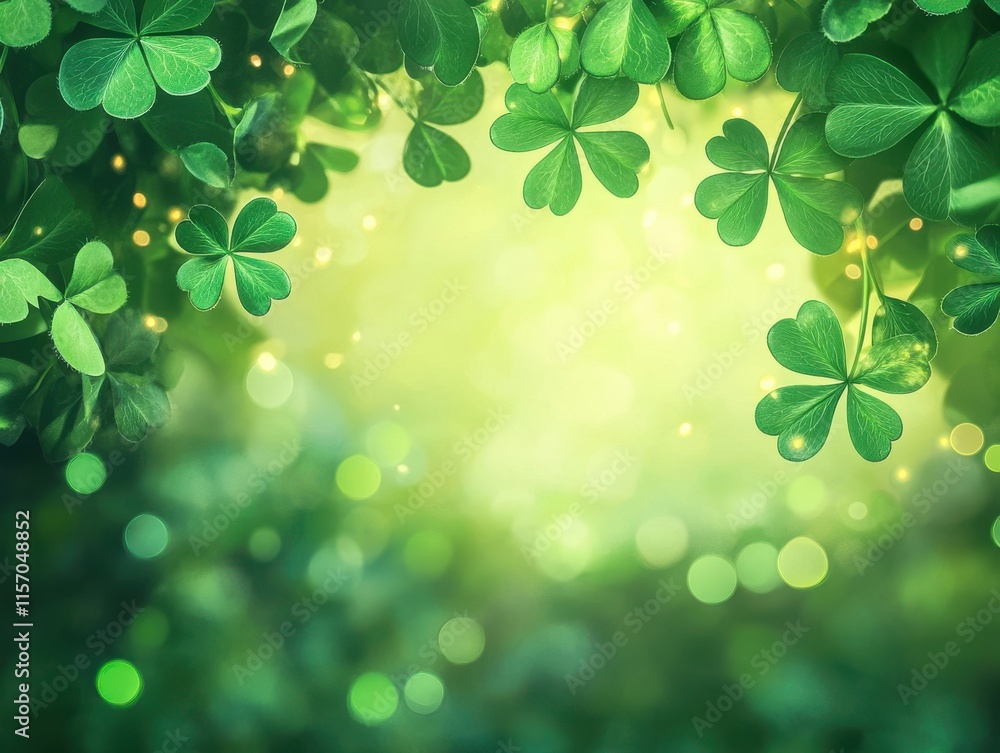 Aufkleber lush green shamrock leaves with soft bokeh and gentle light creating a tranquil and naturally vibran