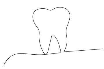 Teeth continuous one line drawing and simple isolated outline vector design
