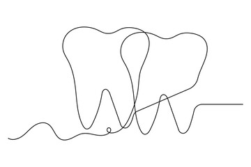 Teeth continuous one line drawing and simple isolated outline vector design
