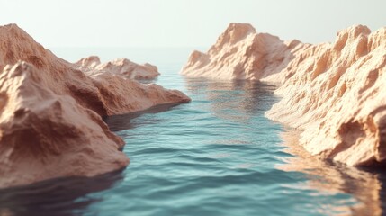 Serene view of tranquil water and rugged cliffs.