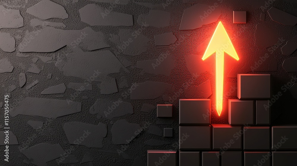 Poster glowing arrow breaking through abstract background