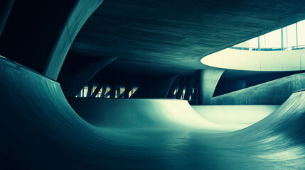Modern indoor skate park interior
