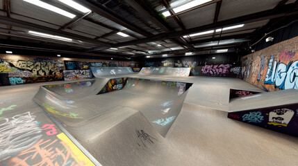 Indoor skate park interior