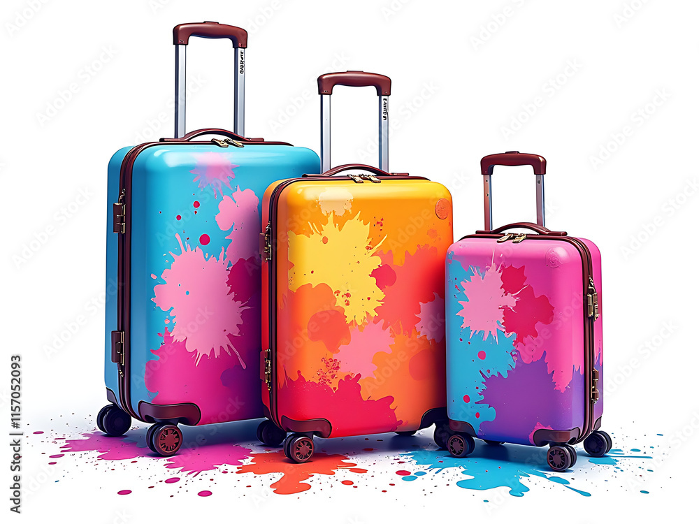 Leinwandbilder retro three suitcases splattered with watercolors in a vibrant and isolated design generated by arti