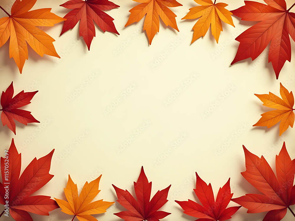 Aufkleber Retro Style Frame Features Autumn Leaves On A Natural Background With Ample Space For Copy And Text Overlay. 00002
