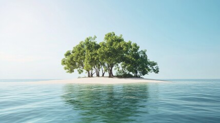 Obraz premium Small tropical island with lush green trees.