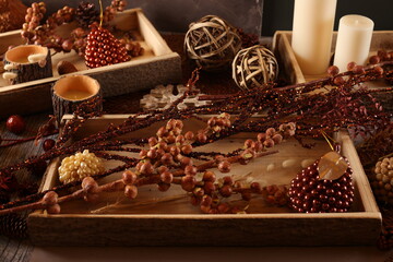 Rustic Holiday Decor with Candles and Natural Elements