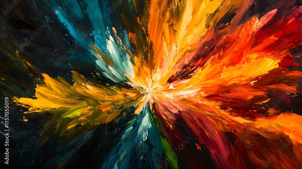 Poster dynamic abstract explosion of color art studio digital artwork creative environment close-up view vi
