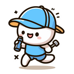 Cute character use blue hat and exercise