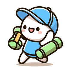 Cute character use blue hat and exercise
