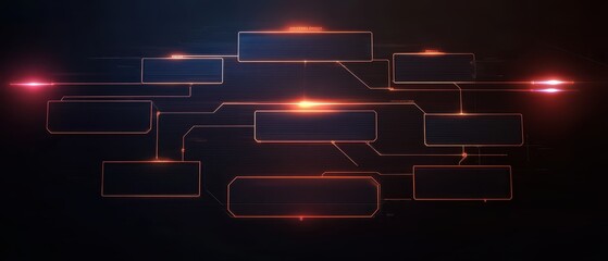 Data management flowchart on futuristic transparent display screen