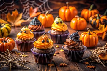 Spooky Halloween Cupcakes Panoramic Photography: Delicious Treats for a Frightful Feast