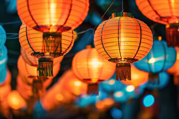 Beautiful holiday composition for happy celebrate chinese festival of lanterns, abstract vivid composition consists of fictional unreal fantastic vision on background