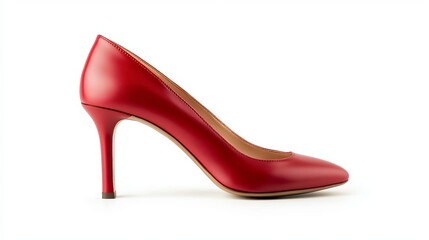 A pair of red high heel shoes isolated on a white background Stylish red high heeled shoes for women