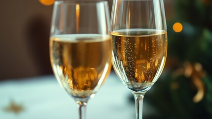 Two elegant glasses of sparkling champagne.