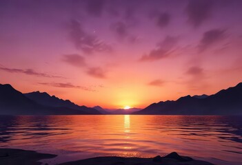 Fototapeta premium Deep orange and purple sky, sun dipping below horizon , colors, sky, purple