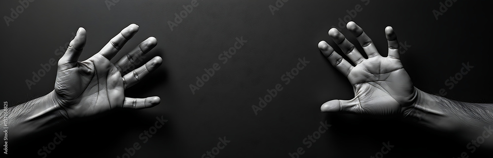 Poster Protective Hands In Black And White Gesture On A Textured Black Background With Ample Copy Space For Various Designs. 00002