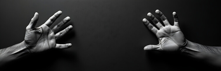 Protective Hands In Black And White Gesture On A Textured Black Background With Ample Copy Space For Various Designs. 00002