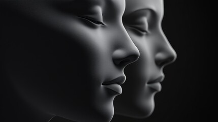 Obraz premium Two serene abstract faces in profile view.
