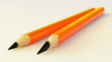 Two vibrant orange pencils on a white surface