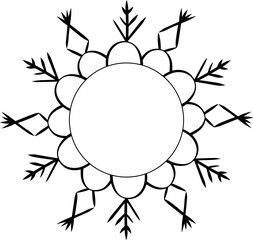 Snowflake circle frame. Winter snowflake round border. Vector Design elements for Christmas and New Year greeting cards and banners. Holiday decoration isolated on white background.
