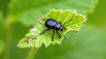 Fototapeta premium Natural Scene of a Beetle on a Damaged Leaf