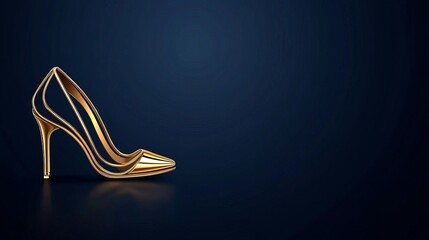 Icon of a gold line womens high heel shoe isolated on a dark blue background Vector illustration