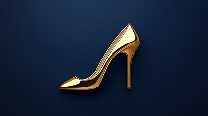 Icon of a gold line womens high heel shoe isolated on a dark blue background Vector illustration
