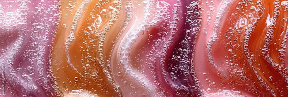 Poster a colorful abstract image with swirling patterns and bubbles, resembling liquid textures.