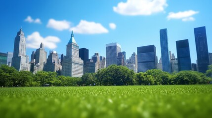 Obraz premium Vibrant city skyline against a clear blue sky