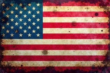 Distressed American flag, faded paint texture, shadow, wall, weathered