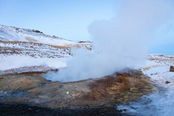 Hot spring and volcanic activity at Seltún geothermal area at Reykjanes peninsula in Iceland