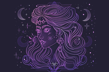 Fototapeta premium Astrological abstract composition with concept of Virgo zodiac sign symbol, abstract vivid composition consists of fictional unreal fantastic vision on background