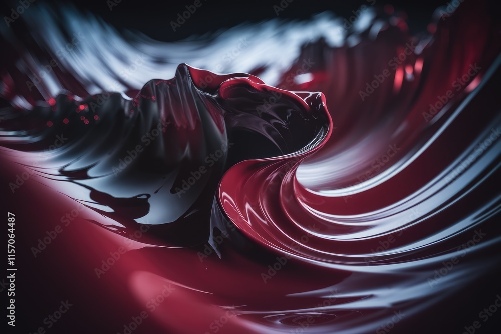 Poster Abstract swirling dark red and black liquid, creating a dynamic, elegant, and visually captivating form.