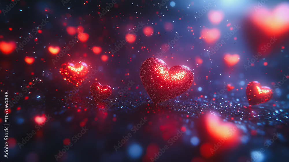 Aufkleber a collection of red hearts are floating in the air, creating a romantic